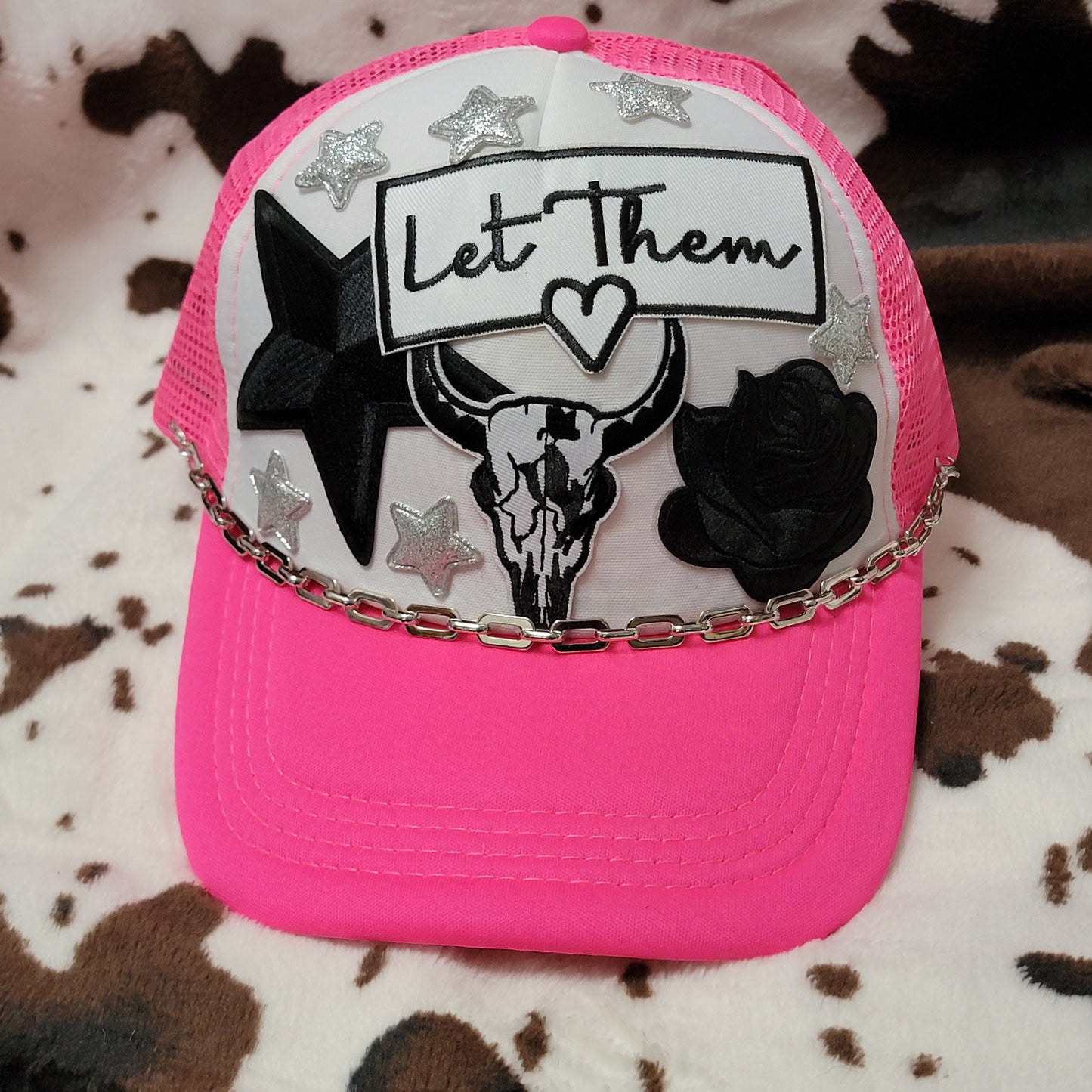 Let Them Hot Pink Western Trucker Hat Snapback Custom Patches