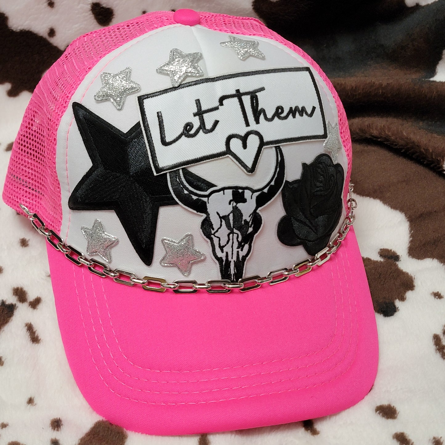 Let Them Hot Pink Western Trucker Hat Snapback Custom Patches