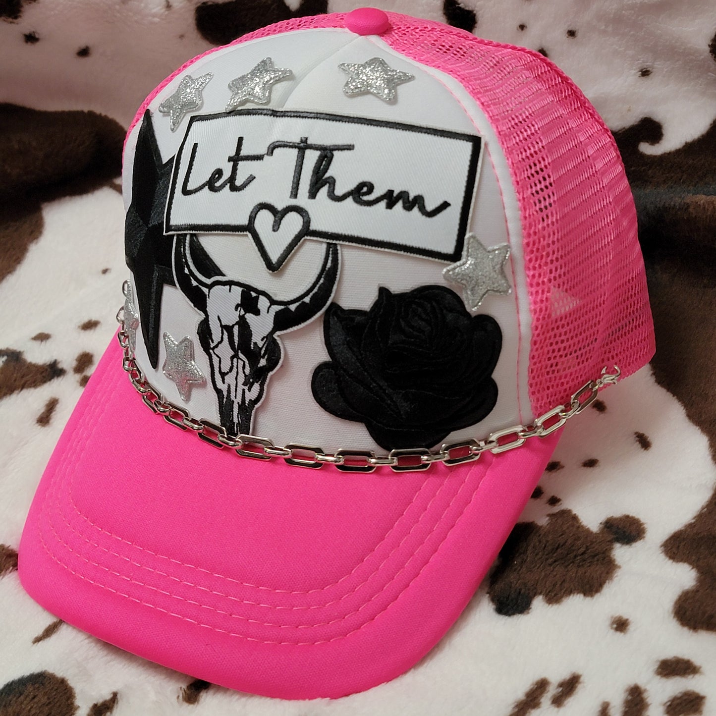 Let Them Hot Pink Western Trucker Hat Snapback Custom Patches