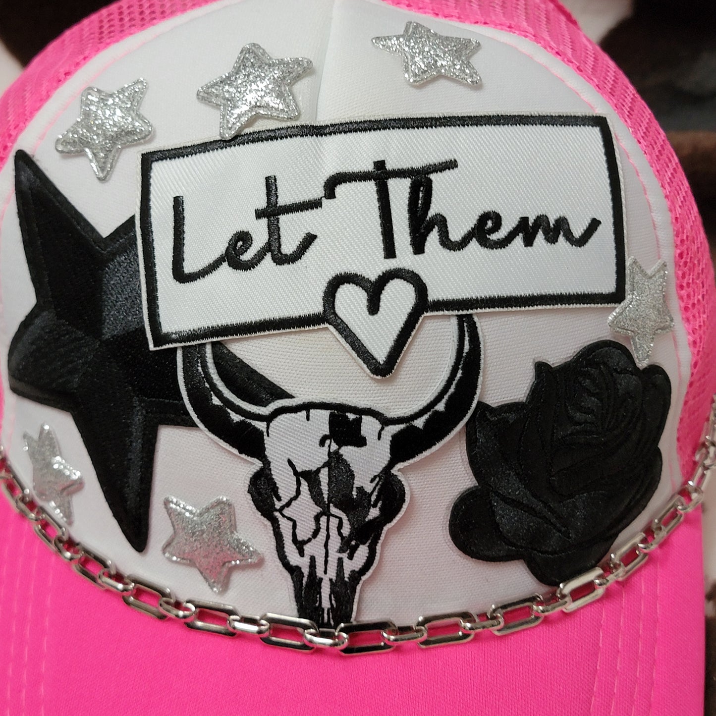Let Them Hot Pink Western Trucker Hat Snapback Custom Patches