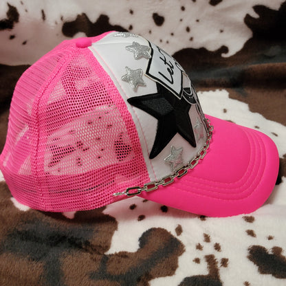 Let Them Hot Pink Western Trucker Hat Snapback Custom Patches