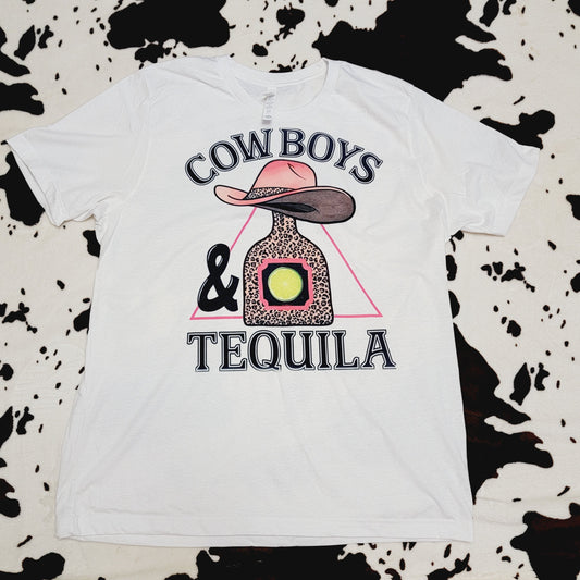 Cowboys And Tequila Western White T-Shirt Graphic Tee