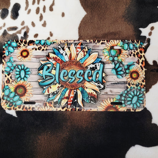 Sunflower Blessed Custom Handmade Car Tag License Plate