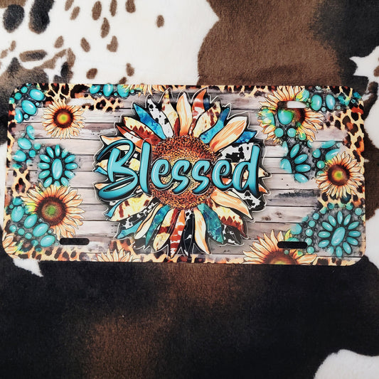 Sunflower Blessed Custom Handmade Car Tag License Plate