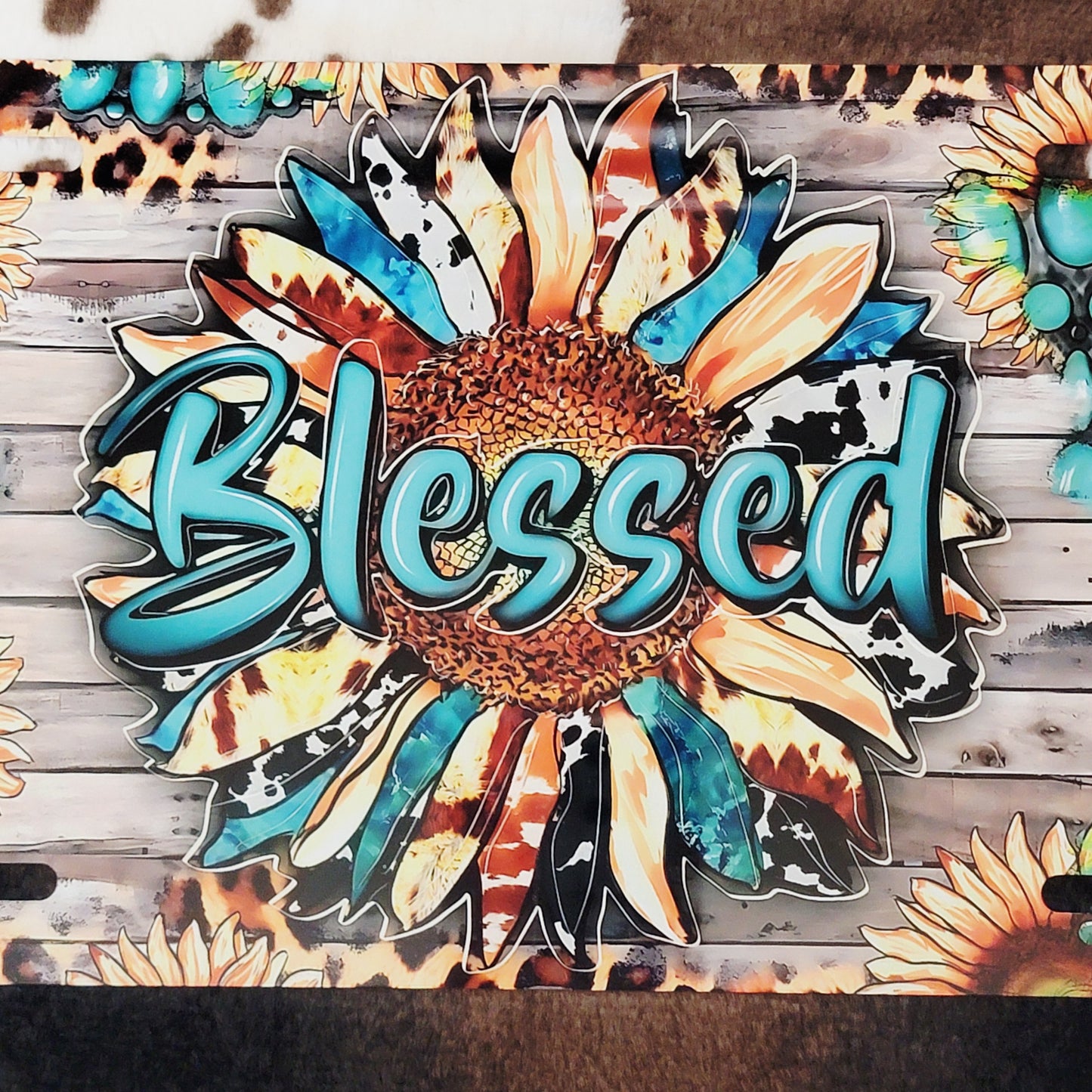 Sunflower Blessed Custom Handmade Car Tag License Plate