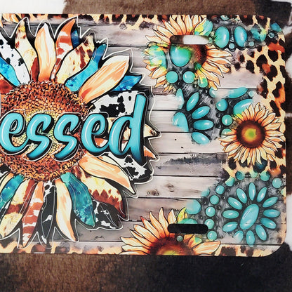 Sunflower Blessed Custom Handmade Car Tag License Plate