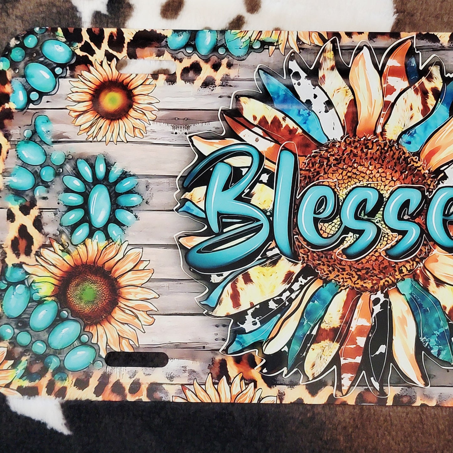 Sunflower Blessed Custom Handmade Car Tag License Plate
