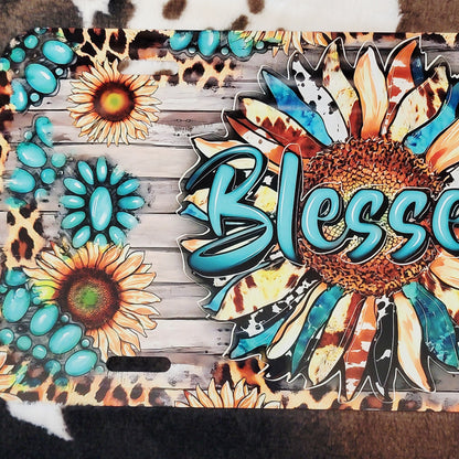 Sunflower Blessed Custom Handmade Car Tag License Plate