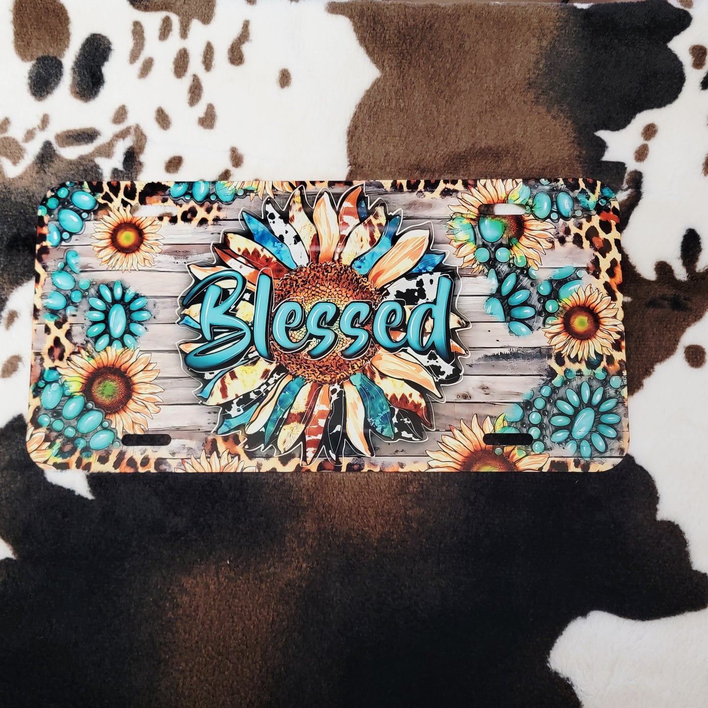 Sunflower Blessed Custom Handmade Car Tag License Plate