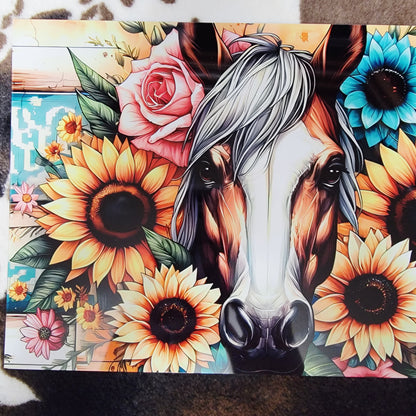 Horse Sunflower Western Floral Metal Sign