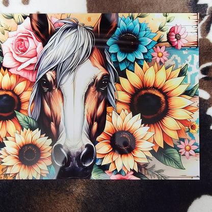 Horse Sunflower Western Floral Metal Sign