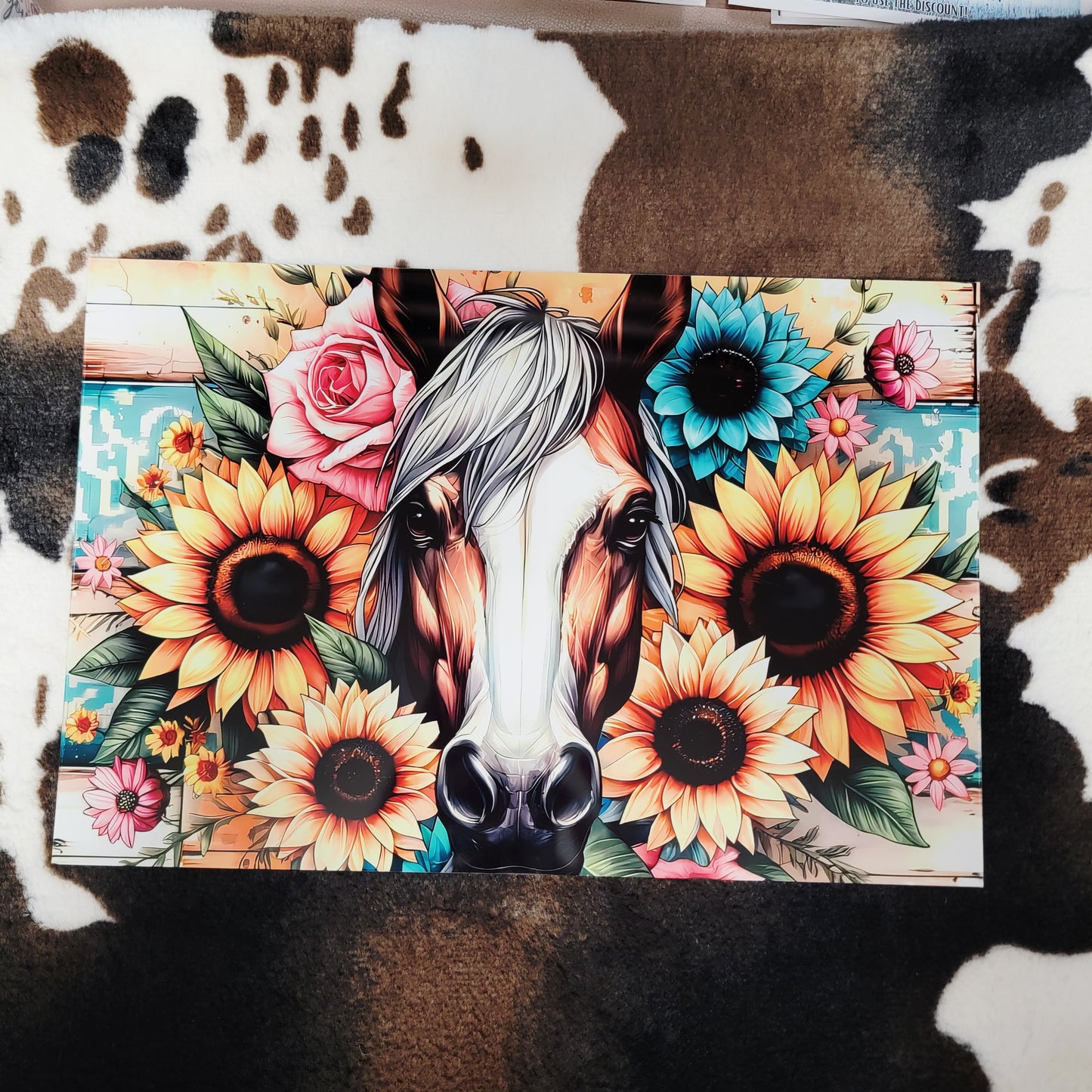 Horse Sunflower Western Floral Metal Sign
