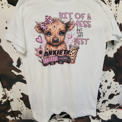 Highland Cow Anxiety Funny Graphic T-Shirt