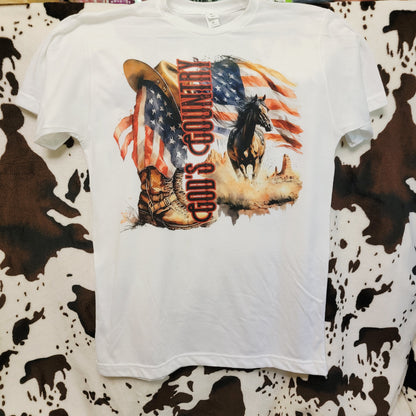 Gods Country Horse Flag Western Graphic T-Shirt