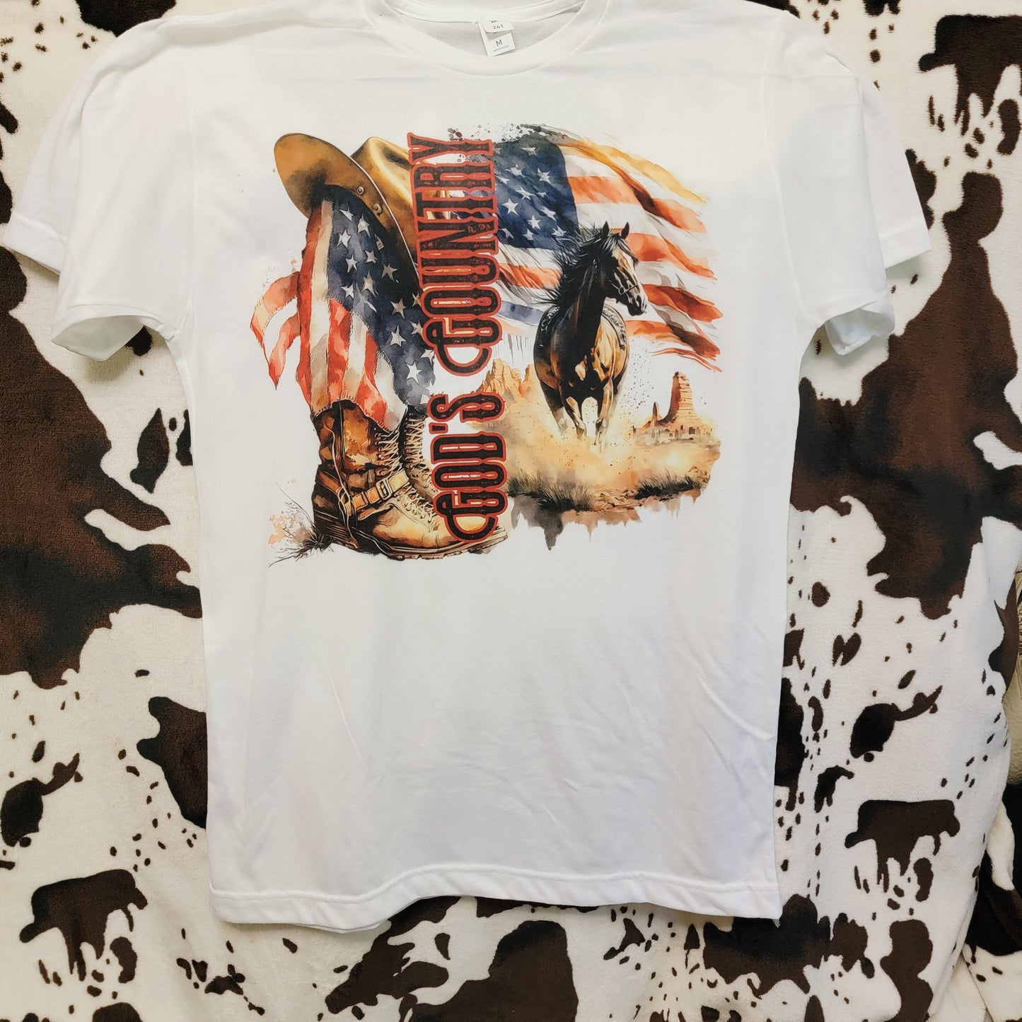 Gods Country Horse Flag Western Graphic T-Shirt