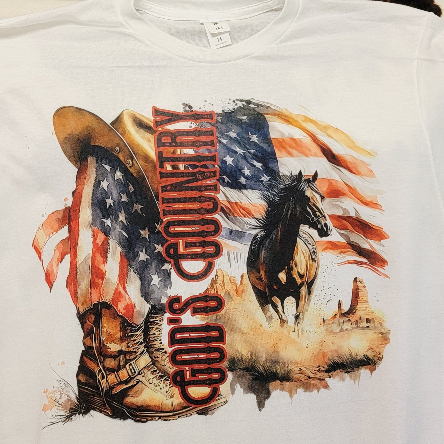 Gods Country Horse Flag Western Graphic T-Shirt