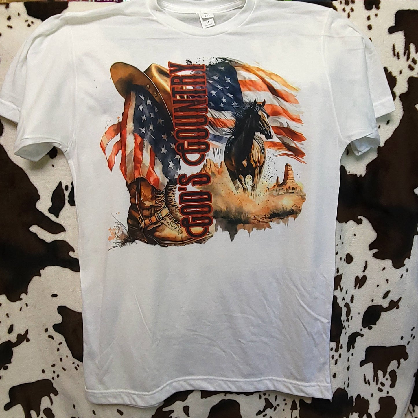 Gods Country Horse Flag Western Graphic T-Shirt