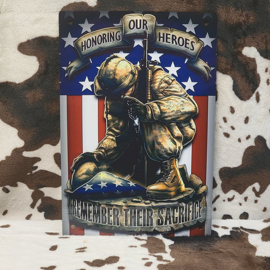 Honoring Our Heros Soldier Flag Metal Sign