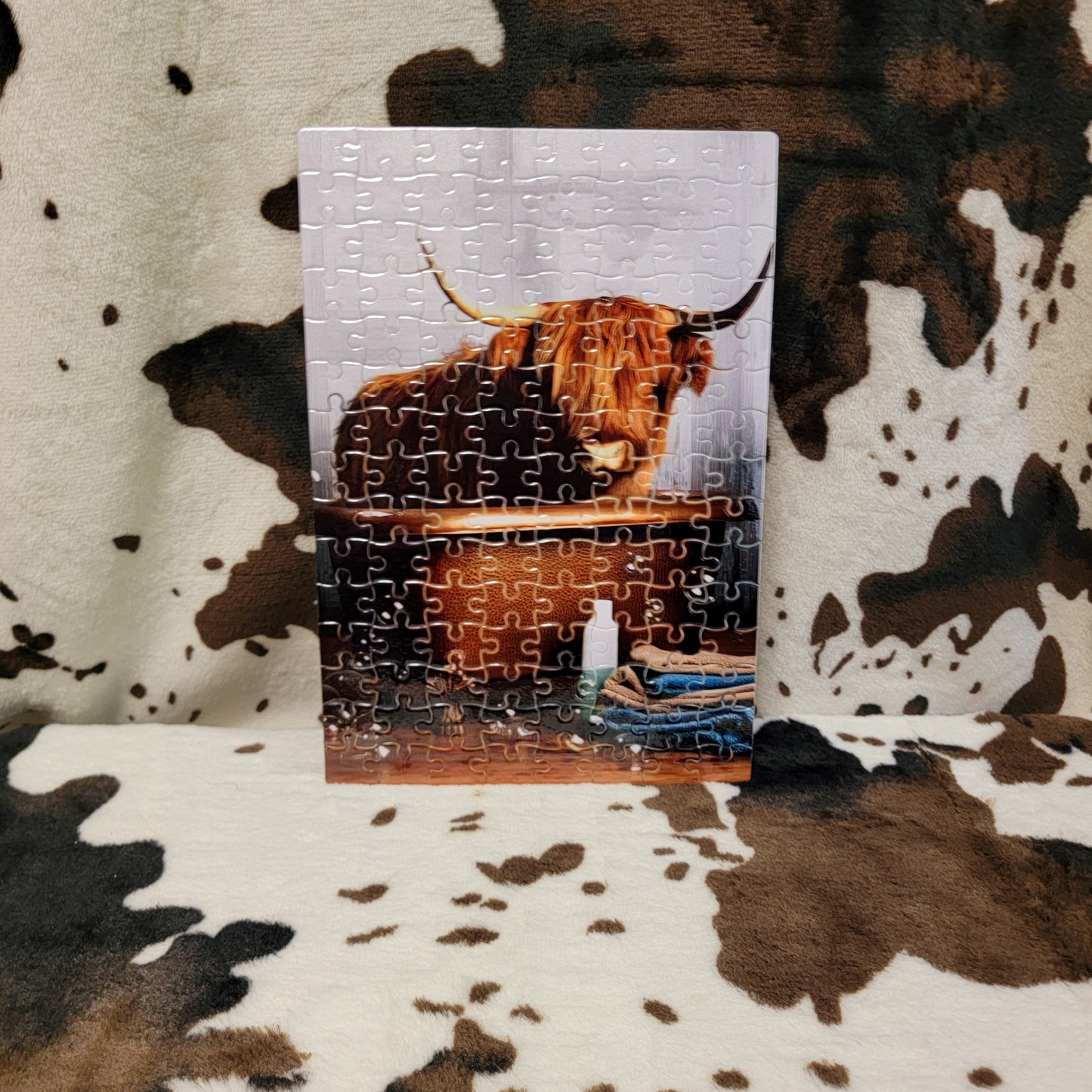 Highland Cow In The Tub 120 Piece Handmade Jigsaw Puzzle