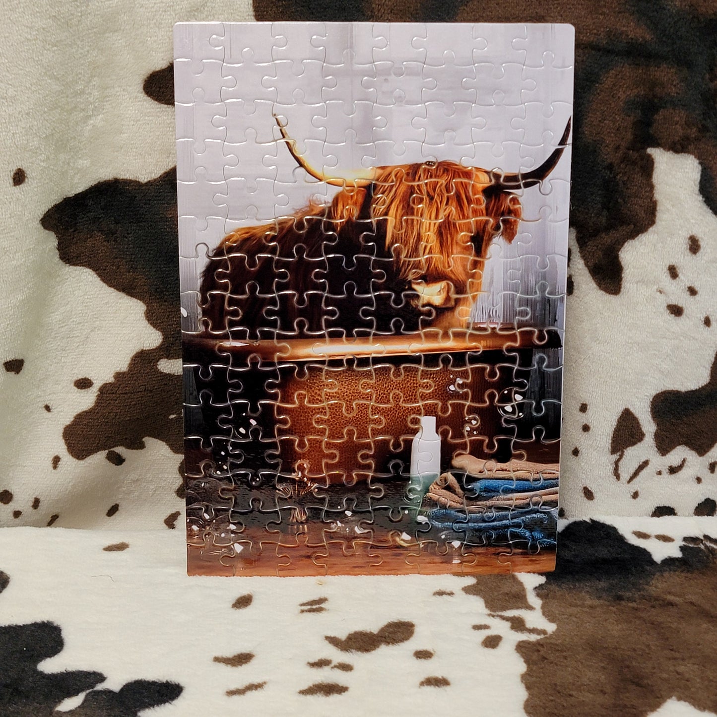 Highland Cow In The Tub 120 Piece Handmade Jigsaw Puzzle