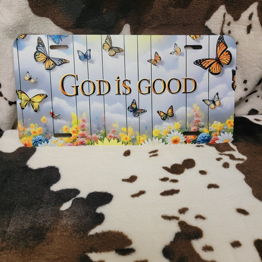 God Is Good Butterfly Car Tag License Plate