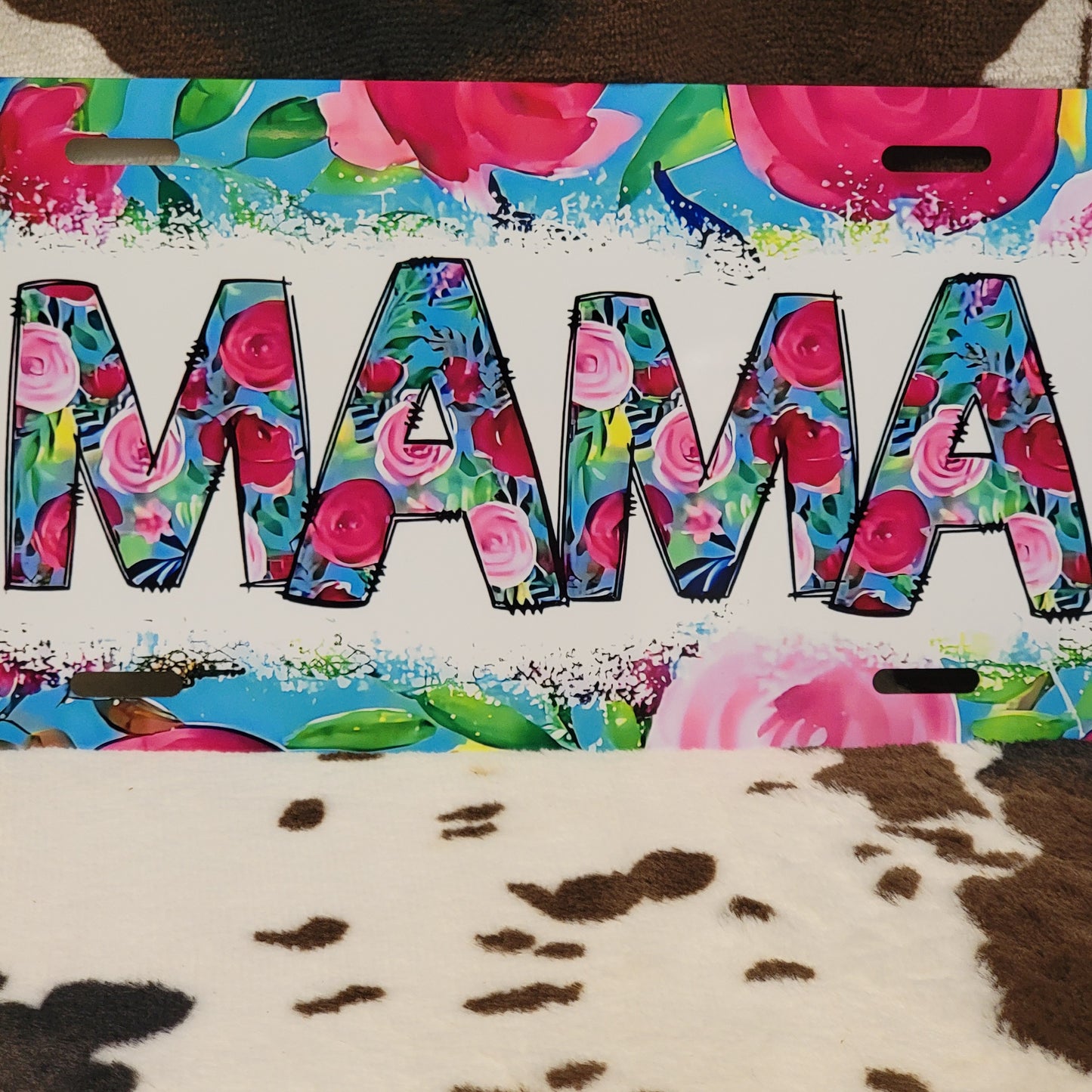Mama Floral Custom Handmade Car Tag License Plate