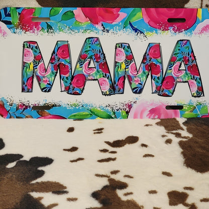 Mama Floral Custom Handmade Car Tag License Plate