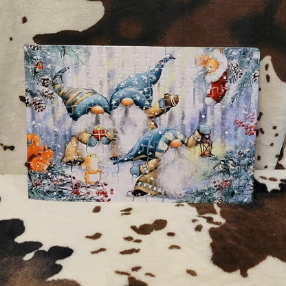 Gnomes Winter 120 Piece Handmade Jigsaw Puzzle
