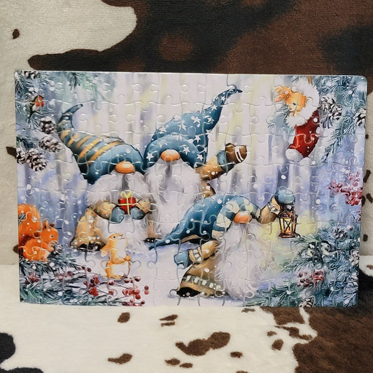 Gnomes Winter 120 Piece Handmade Jigsaw Puzzle