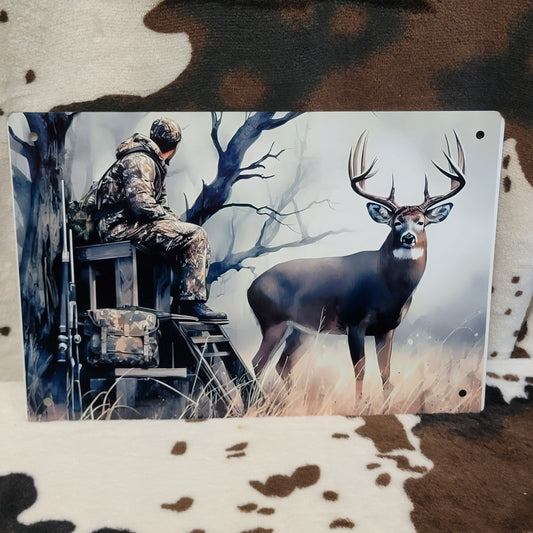 Hunting Deer Hunter Western Metal Sign