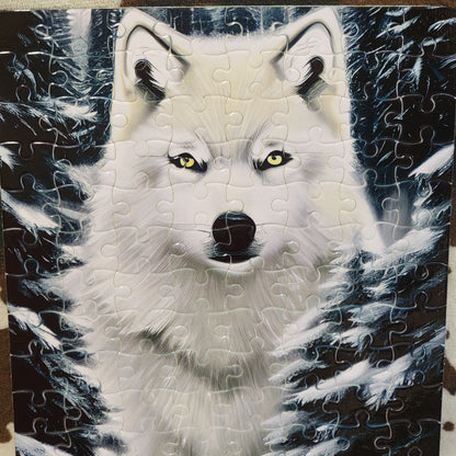 Snowy Wolf 120 PC Handmade Jigsaw Puzzle