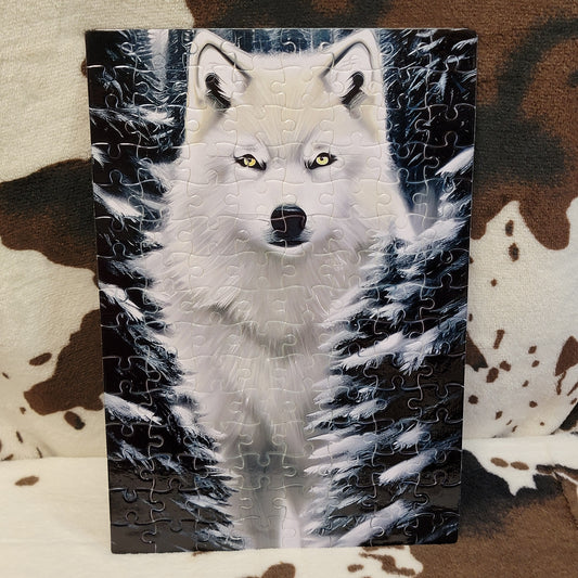 Snowy Wolf 120 PC Handmade Jigsaw Puzzle