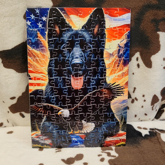 German Shepherd American Flag 120 Piece Handmade Jigsaw Puzzle