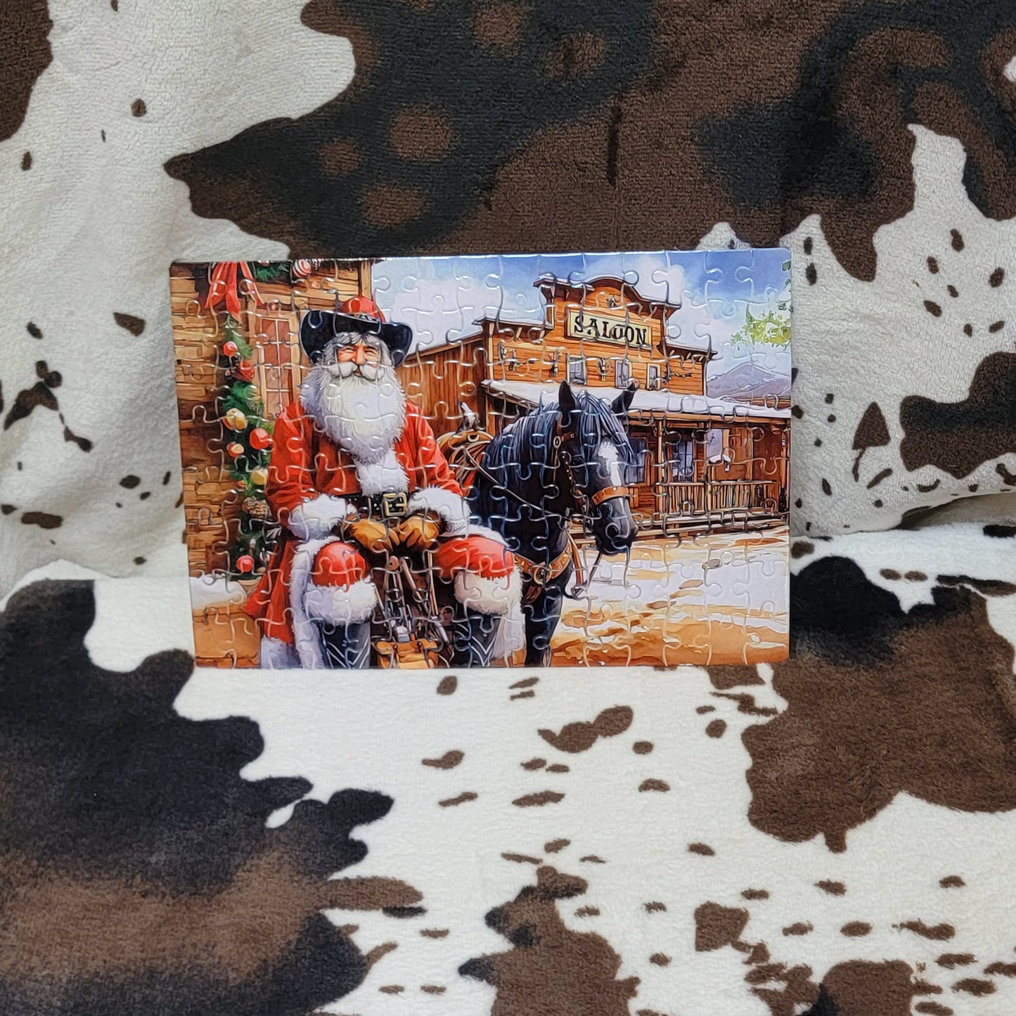 Western Santa Christmas 120 Piece Handmade Jigsaw Puzzle