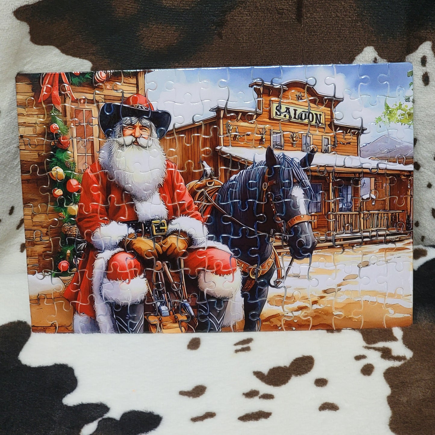 Western Santa Christmas 120 Piece Handmade Jigsaw Puzzle