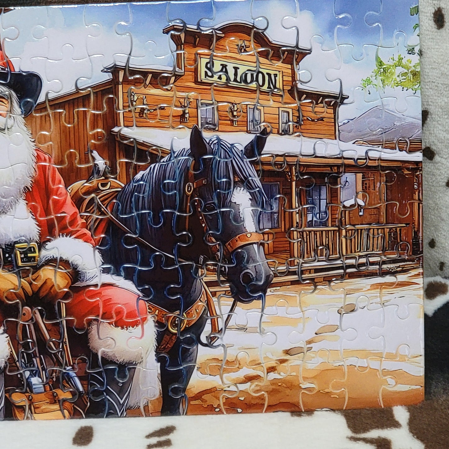 Western Santa Christmas 120 Piece Handmade Jigsaw Puzzle