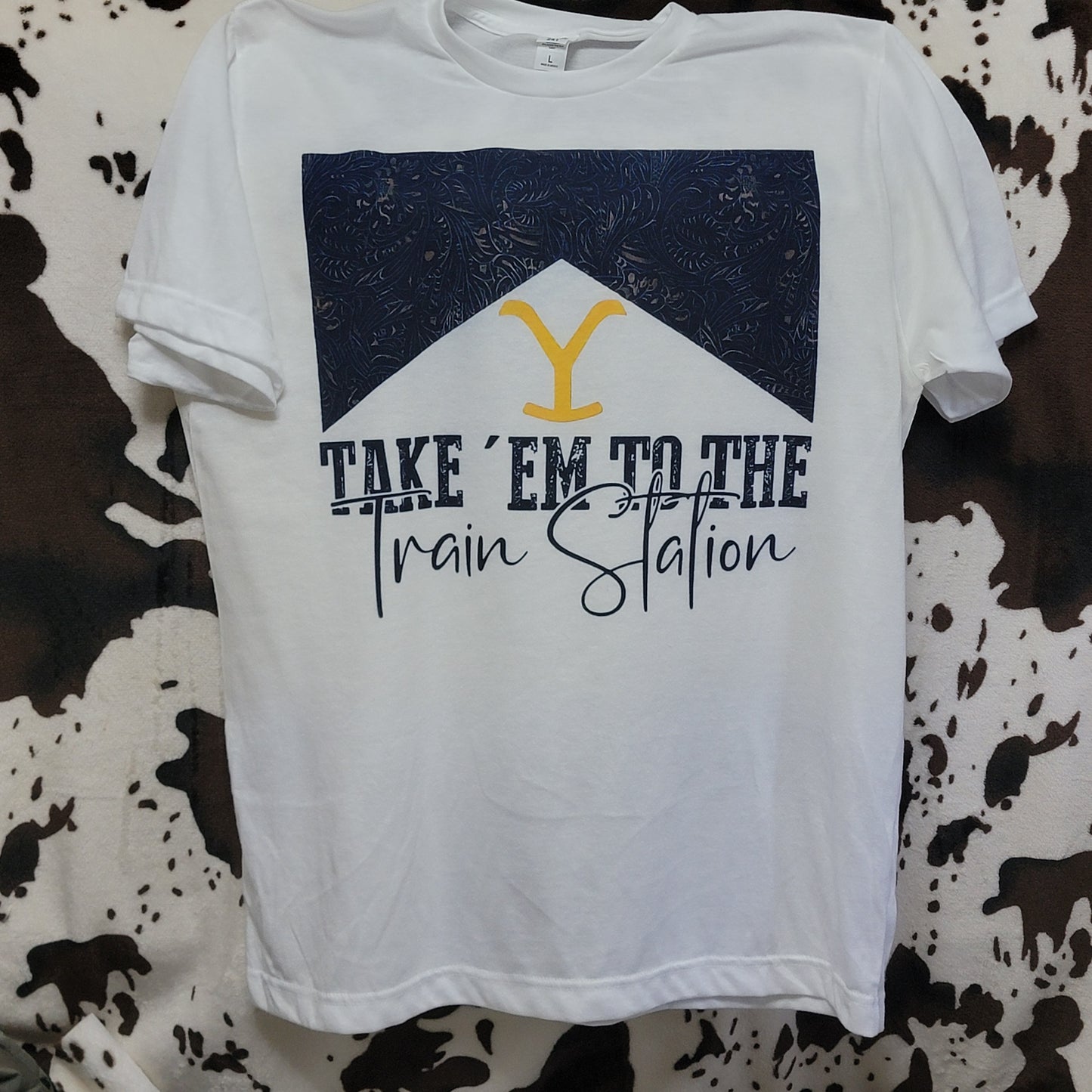 Take Them To The Train Station Western White Graphic T-Shirt