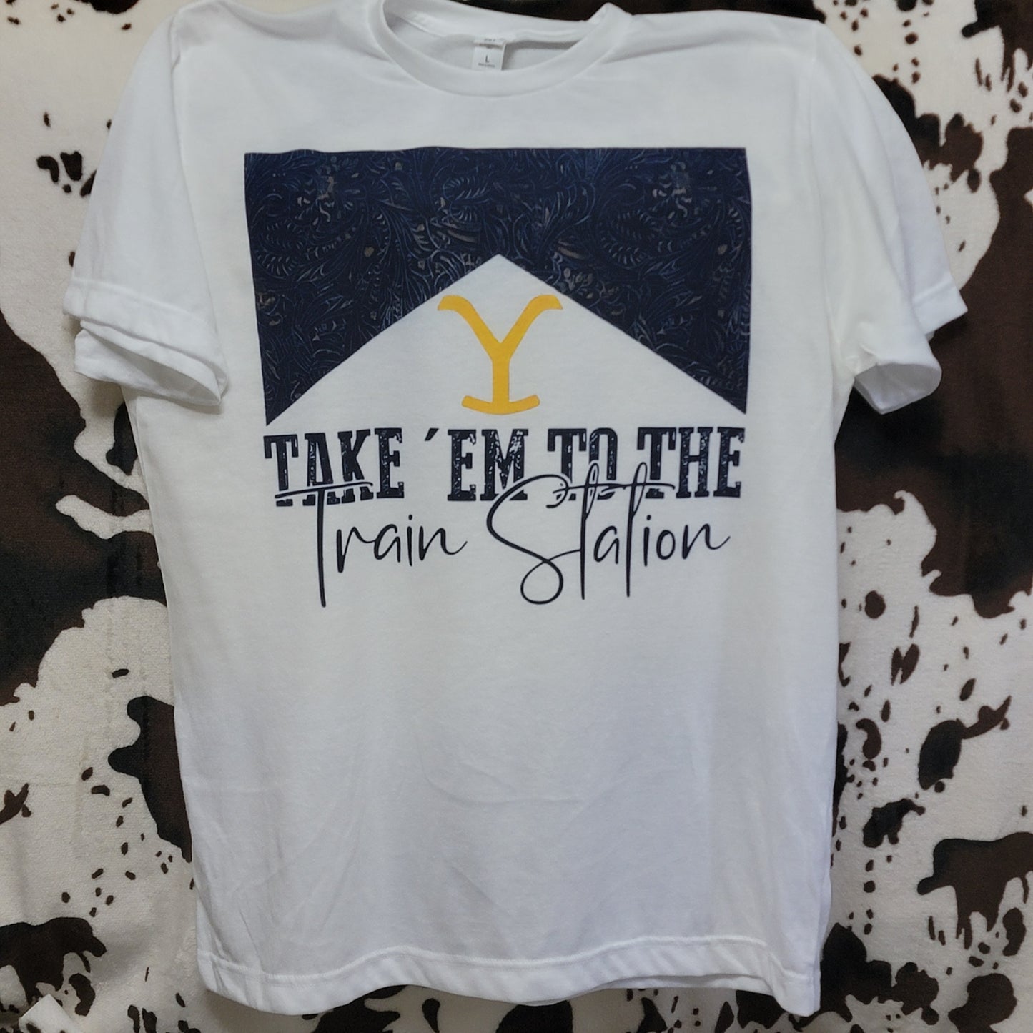 Take Them To The Train Station Western White Graphic T-Shirt