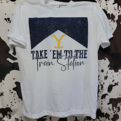Take Them To The Train Station Western White Graphic T-Shirt