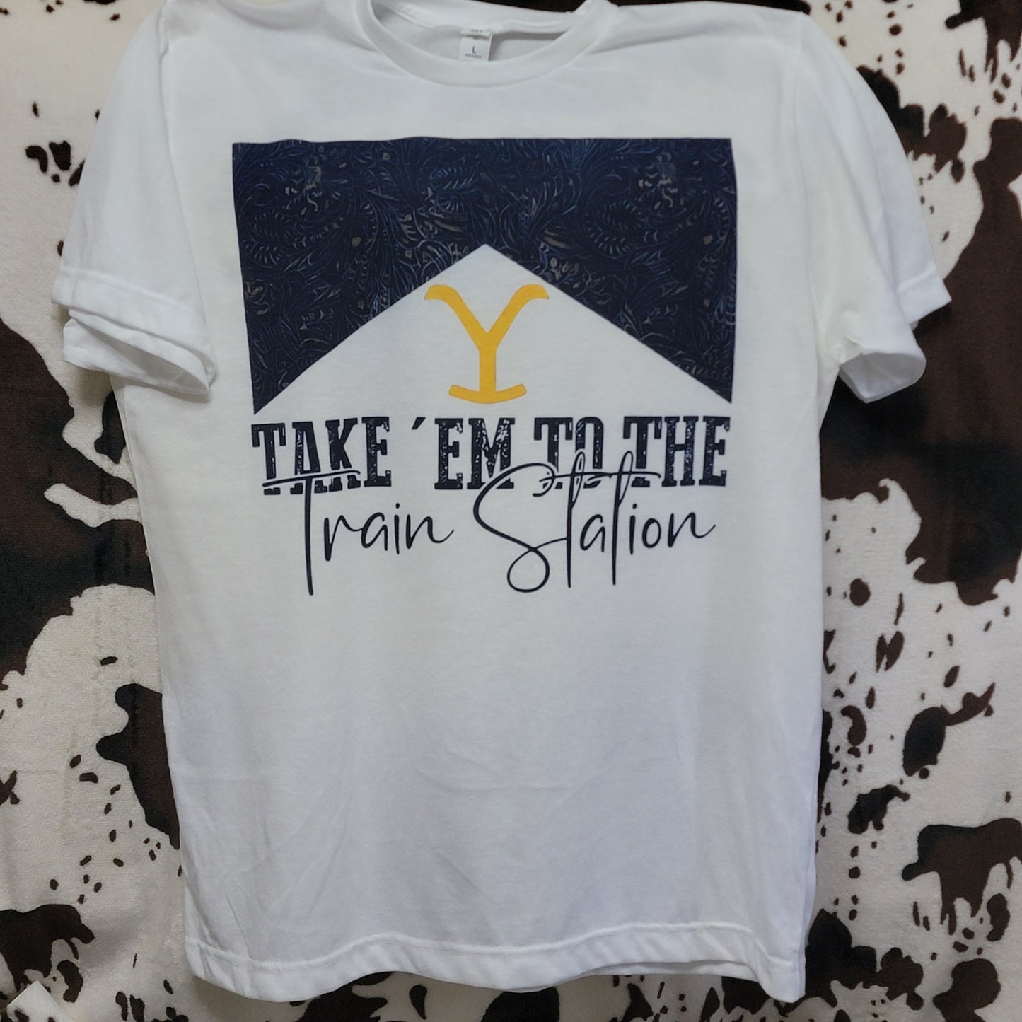 Take Them To The Train Station Western White Graphic T-Shirt