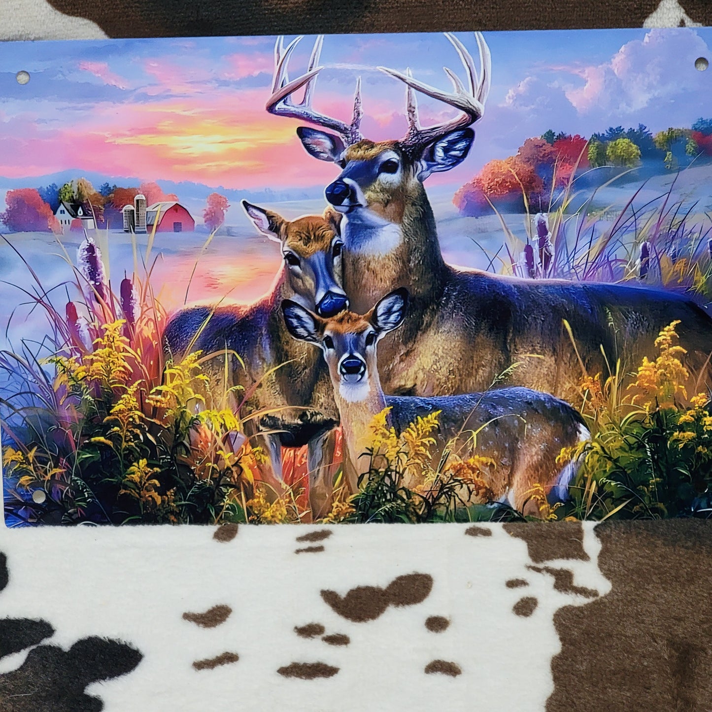 Sunset Deer Family Western Metal Sign