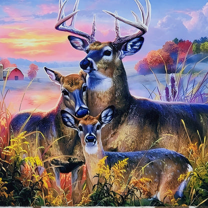 Sunset Deer Family Western Metal Sign