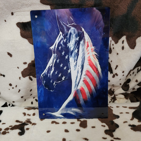 American Flag Horse Patriotic Metal Sign