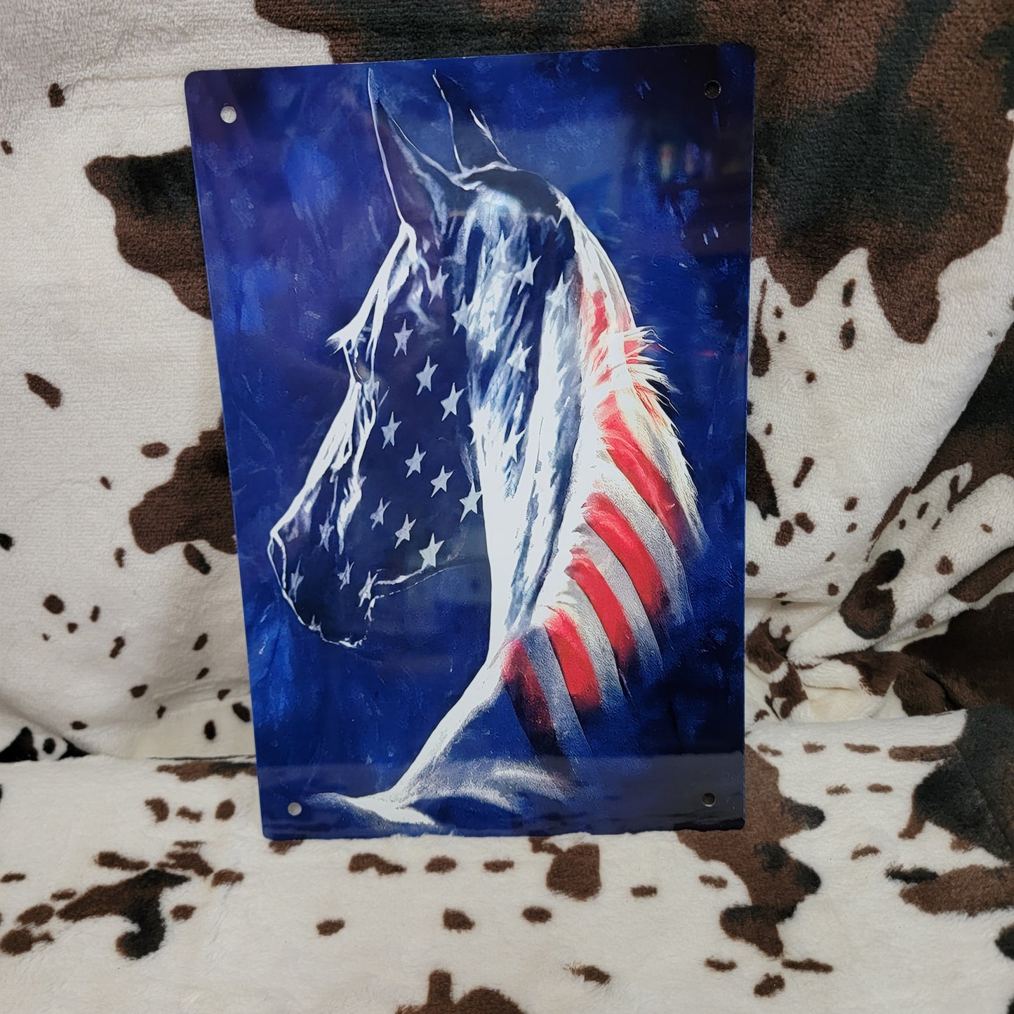 American Flag Horse Patriotic Metal Sign