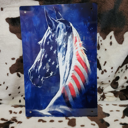 American Flag Horse Patriotic Metal Sign