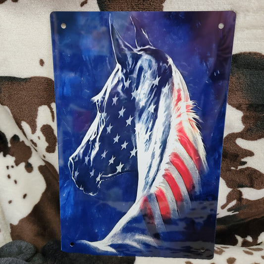 American Flag Horse Patriotic Metal Sign