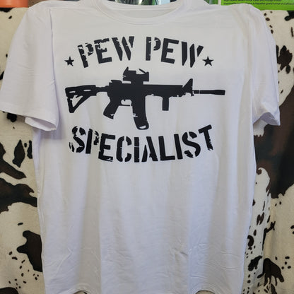 Pew Pew Specialist Mens White Graphic T-Shirt