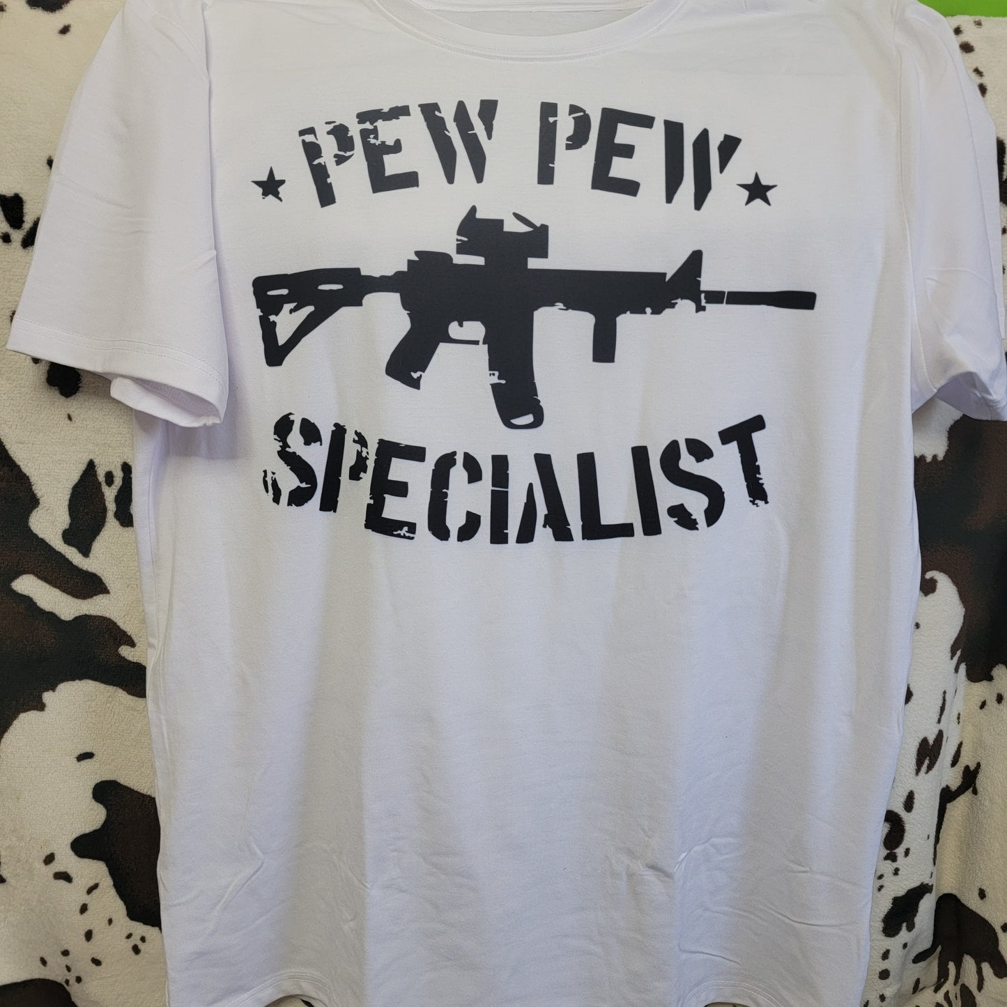 Pew Pew Specialist Mens White Graphic T-Shirt