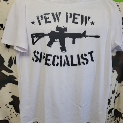 Pew Pew Specialist Mens White Graphic T-Shirt