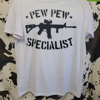 Pew Pew Specialist Mens White Graphic T-Shirt